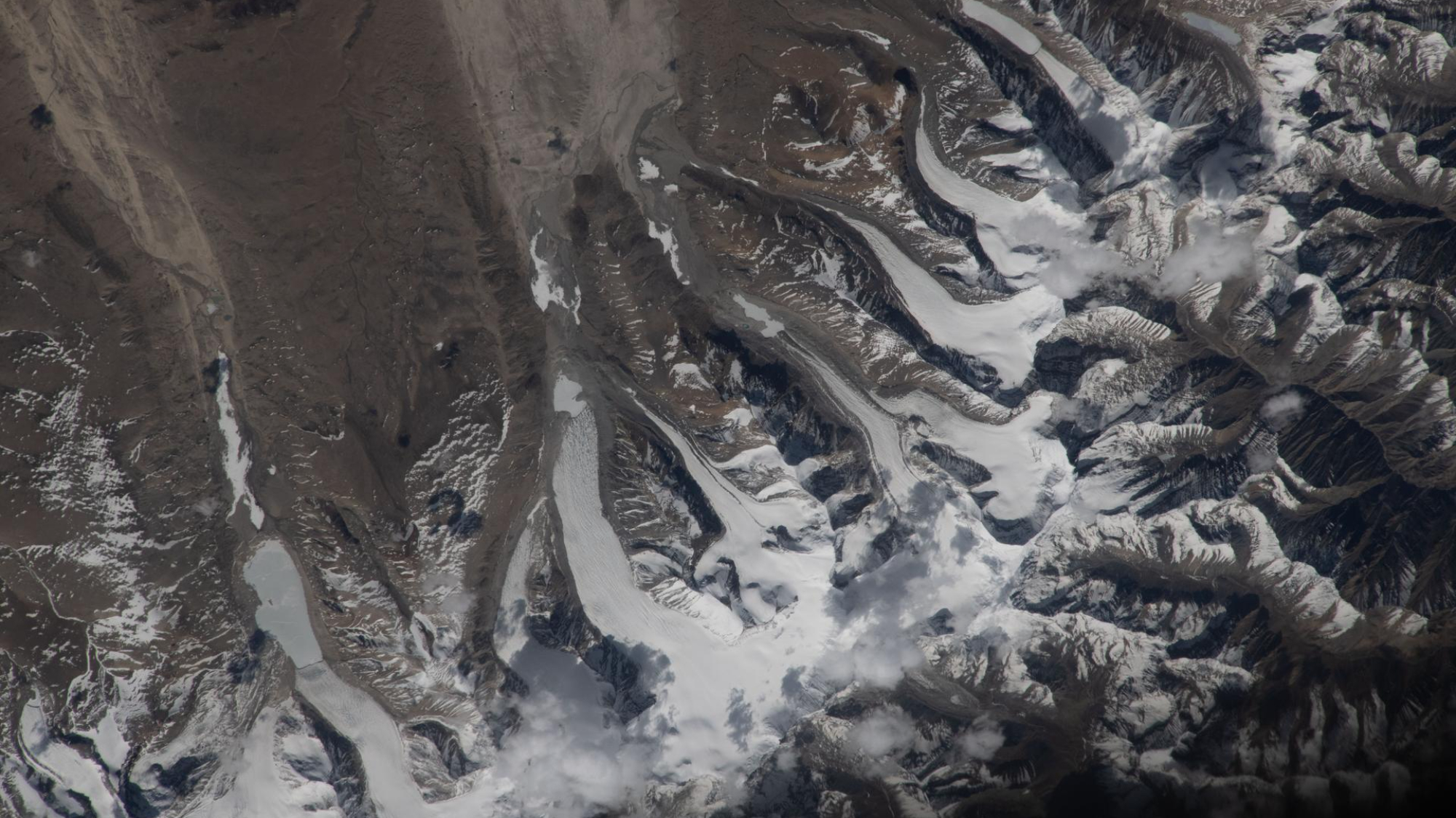 The Himalaya mountains from space.