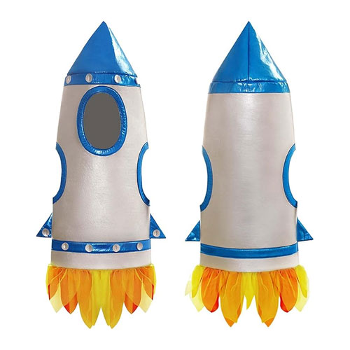 The rocket costume, front and side view, on a white background.