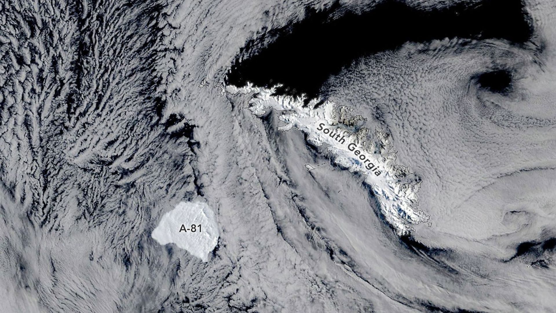 Iceberg on the move as seen from space.