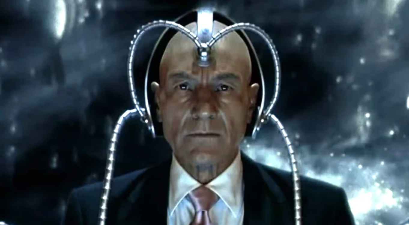 a man in a suit wired up to a brain machine
