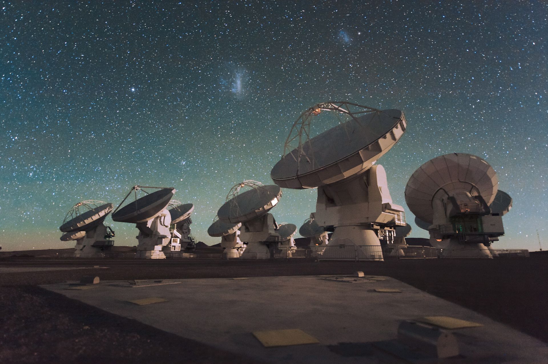 Some of the antennas in the ALMA array.